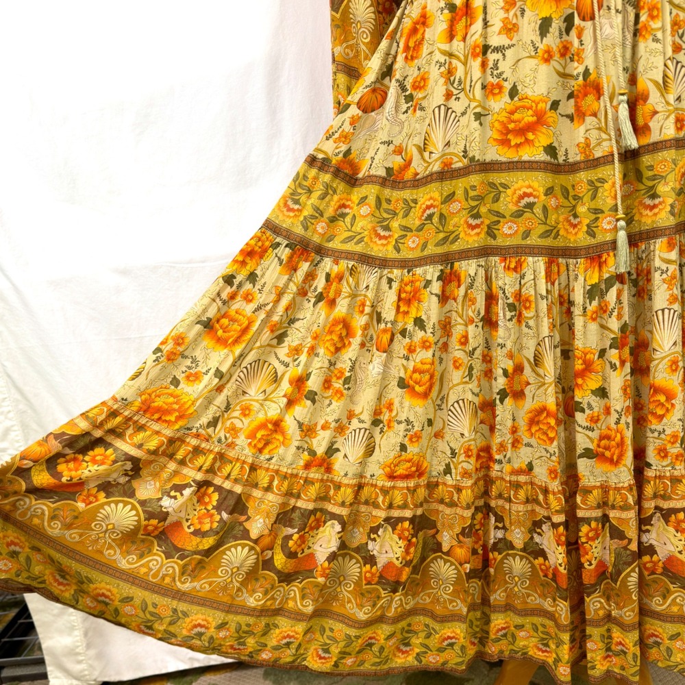 Spell & The Gypsy Collective Sand Seashell Gown Mermaid Tiered Maxi Dress L Boho - Picture 6 of 14